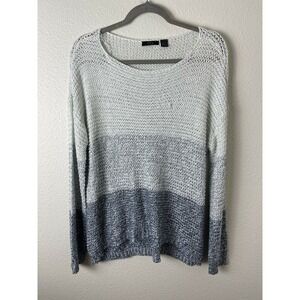 RDI Womens Ivory Blue Melange Open Knit Pullover Sweater Long Sleeves Acrylic XL